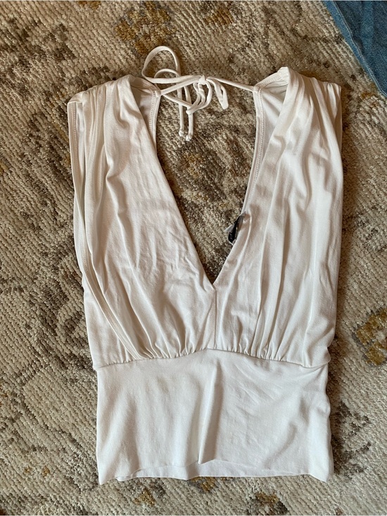 bebe Tops - bebe Deep V Tie-Back Halter Tank